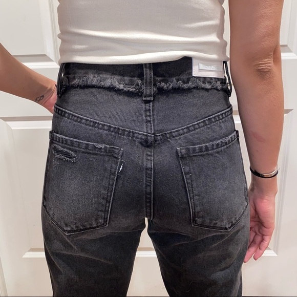 Free People Neon Blonde Black Siren Mom Fit High Rise Distressed Jeans 26 - Picture 14 of 16